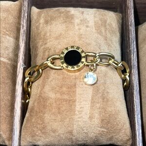 18 karat gold plated, steel waterproof  Elegant Gold Bracelet with Black Accent